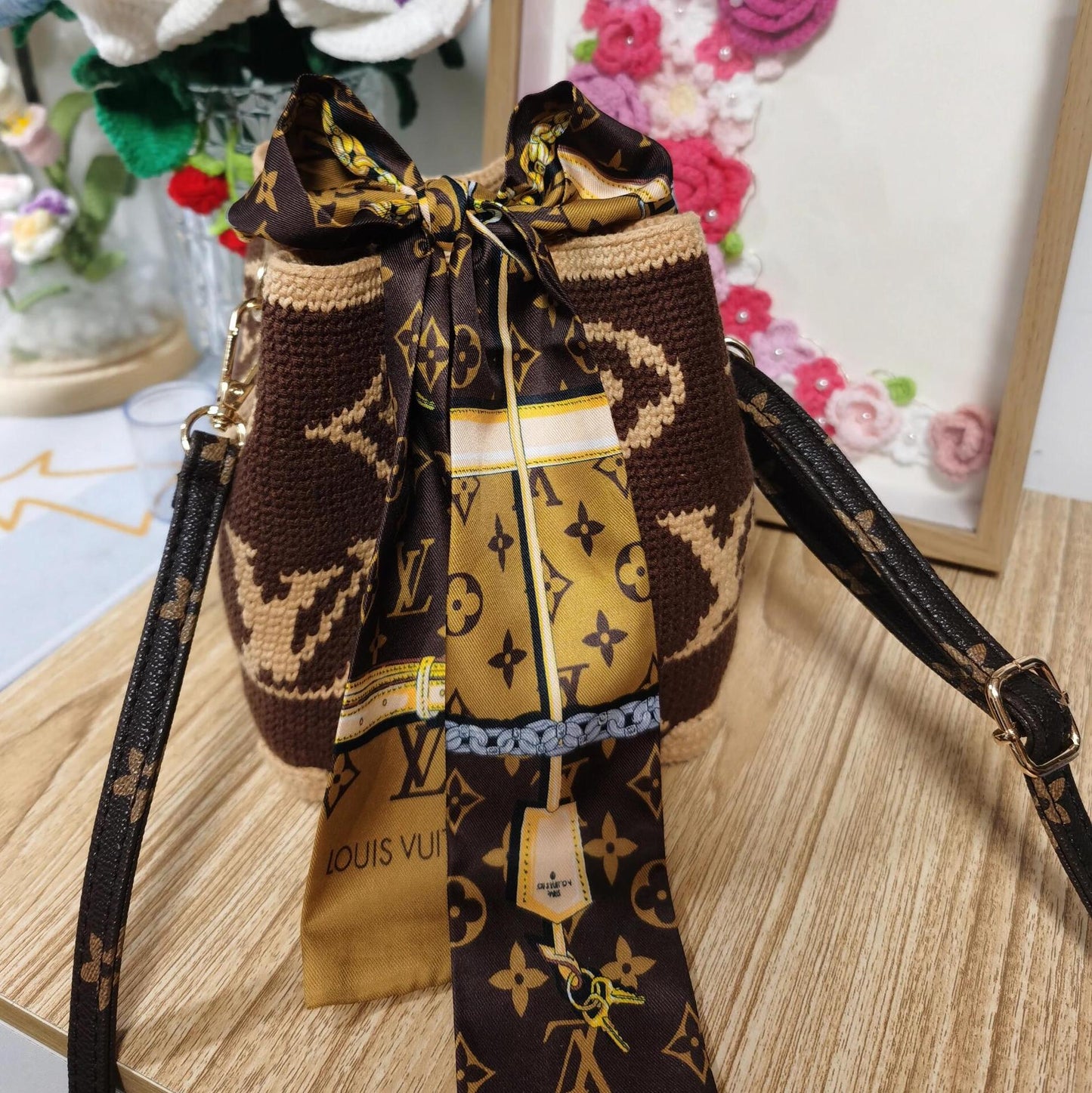DIY Craft Kit - Crocheted Luxury Bucket Bag Brown