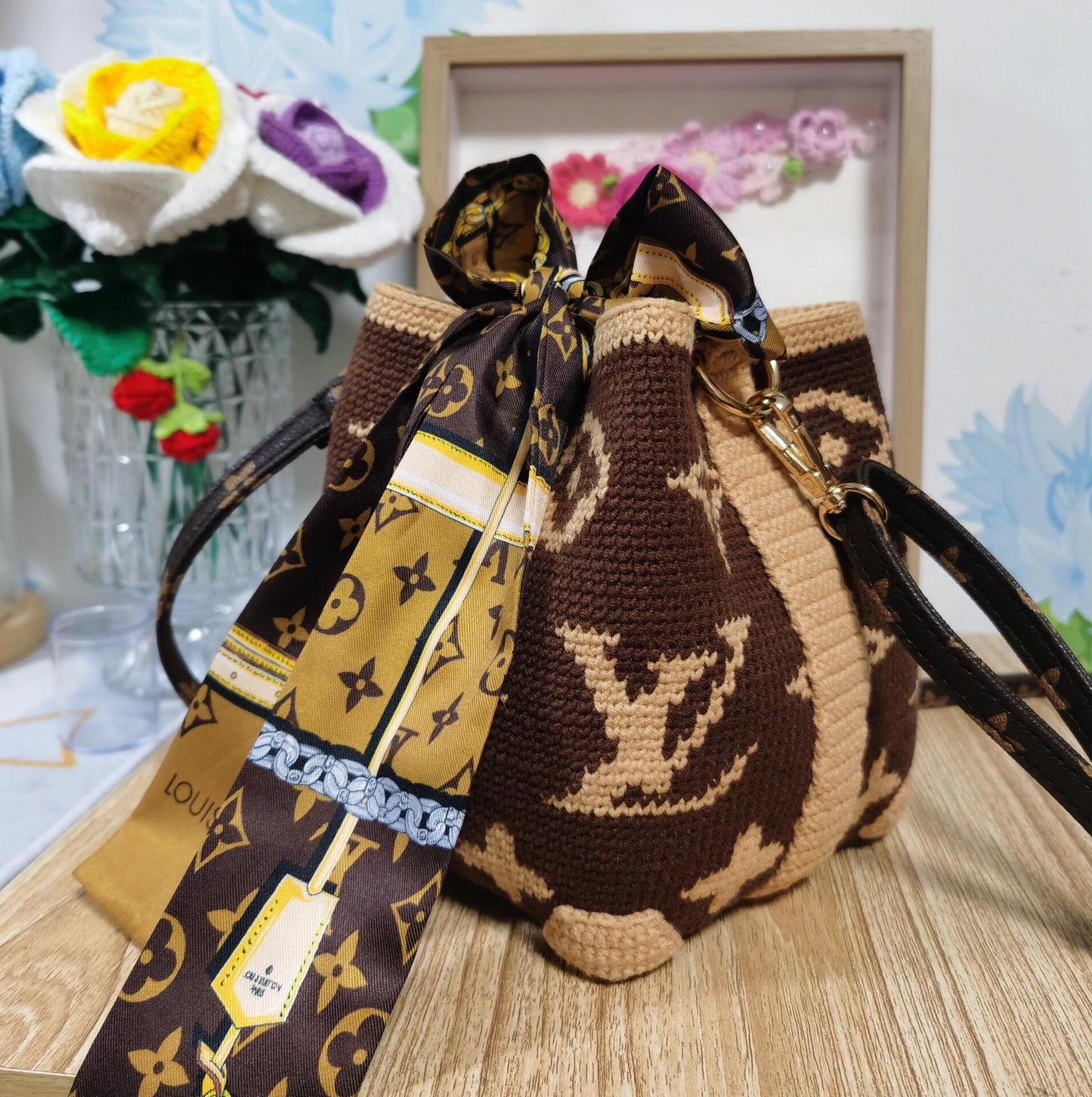 DIY Craft Kit - Crocheted Luxury Bucket Bag Brown