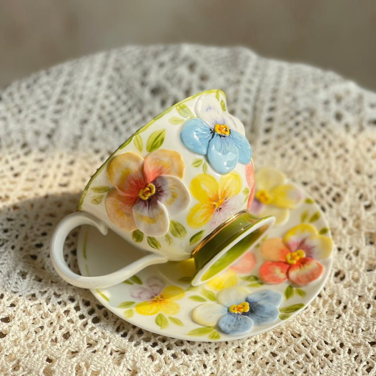 Finished Work - Premium Handmade 3D Flower Teacup & Saucer Set