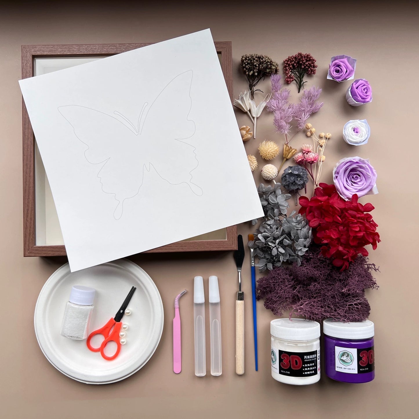 DIY Craft Kit - Elegant Pink Butterfly 3D Floral Artwork Home Decor with Frame