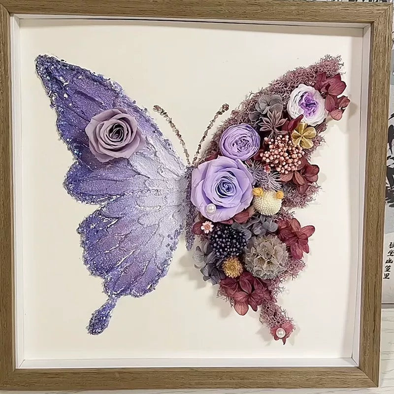 DIY Craft Kit - Elegant Pink Butterfly 3D Floral Artwork Home Decor with Frame