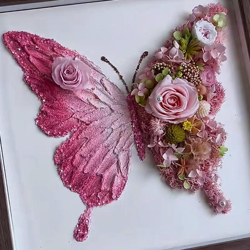 DIY Craft Kit - Elegant Pink Butterfly 3D Floral Artwork Home Decor with Frame