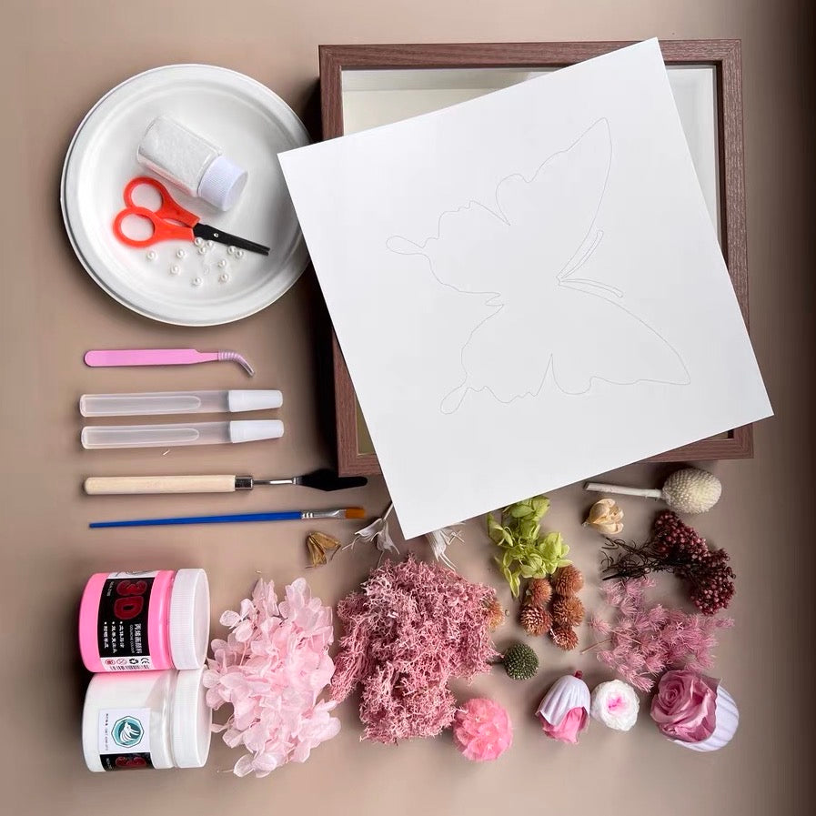 DIY Craft Kit - Elegant Pink Butterfly 3D Floral Artwork Home Decor with Frame