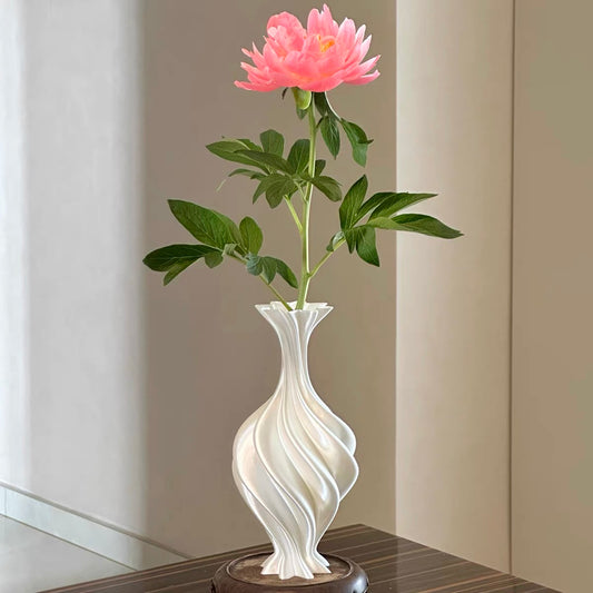 White Elegant 3D-Printed Swirl Flower Vase