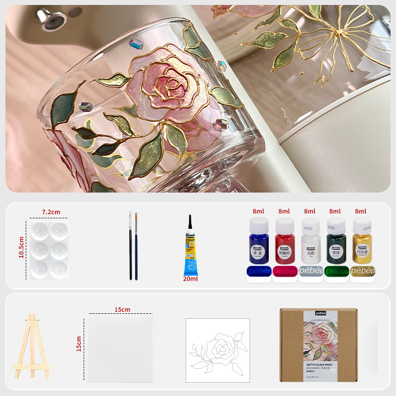 DIY Craft Kit - Glass Painting Kit with Floral Template With gold Painting