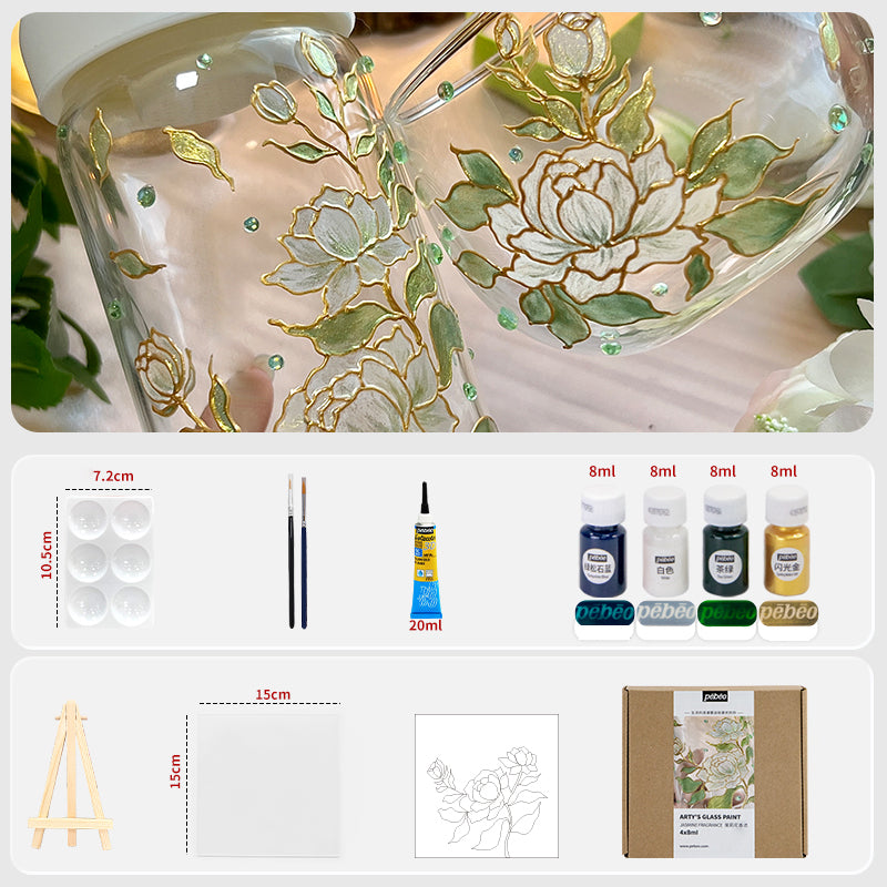 DIY Craft Kit - Glass Painting Kit with Floral Template With gold Painting
